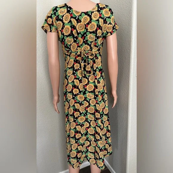 Vintage Sunflower Print Maxi Dress - 90s Y2K modest Women small - Picture 4 of 8